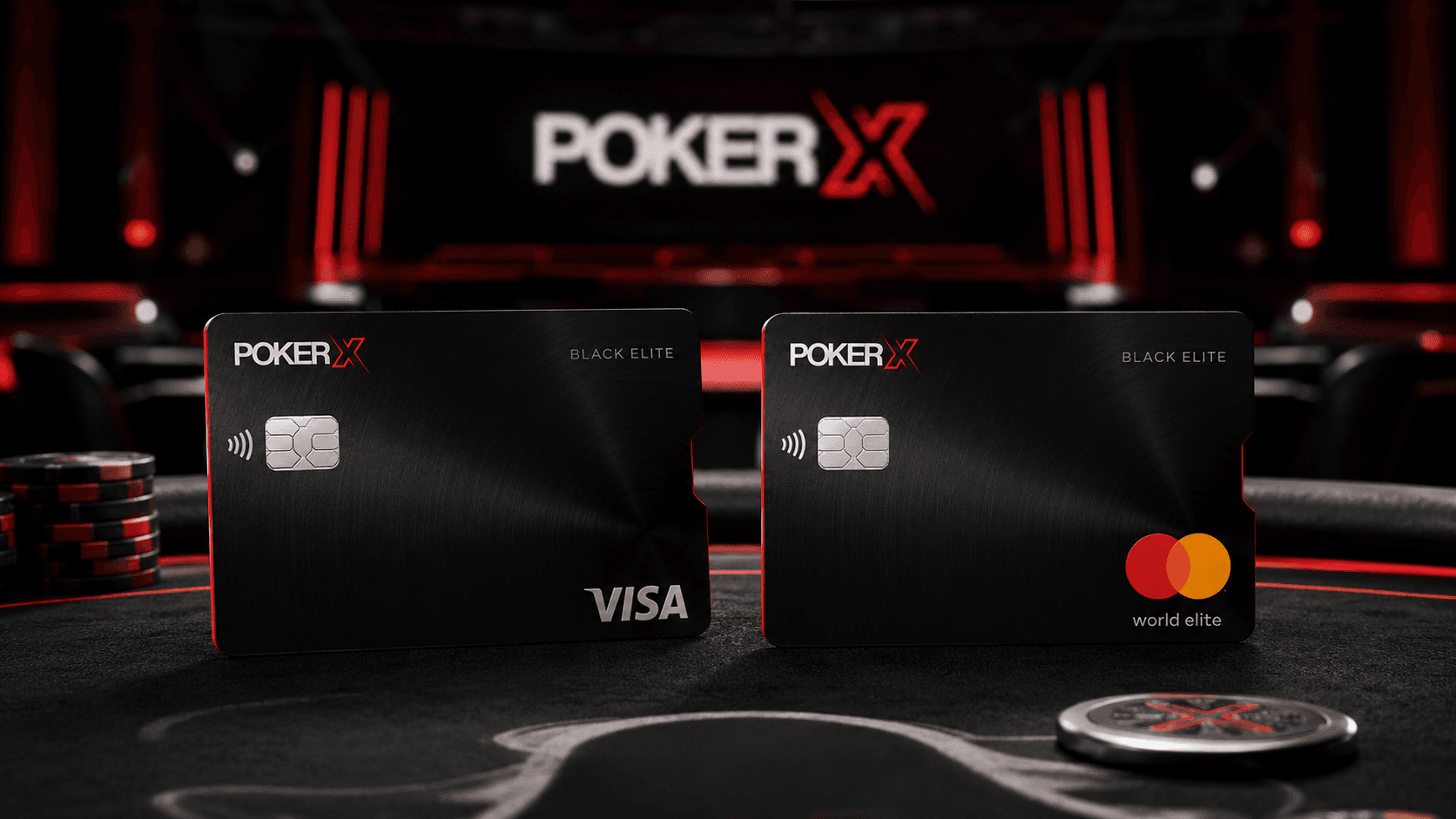 POKER X Black Elite dual card membership credential — Visa Platinum and Mastercard World Elite