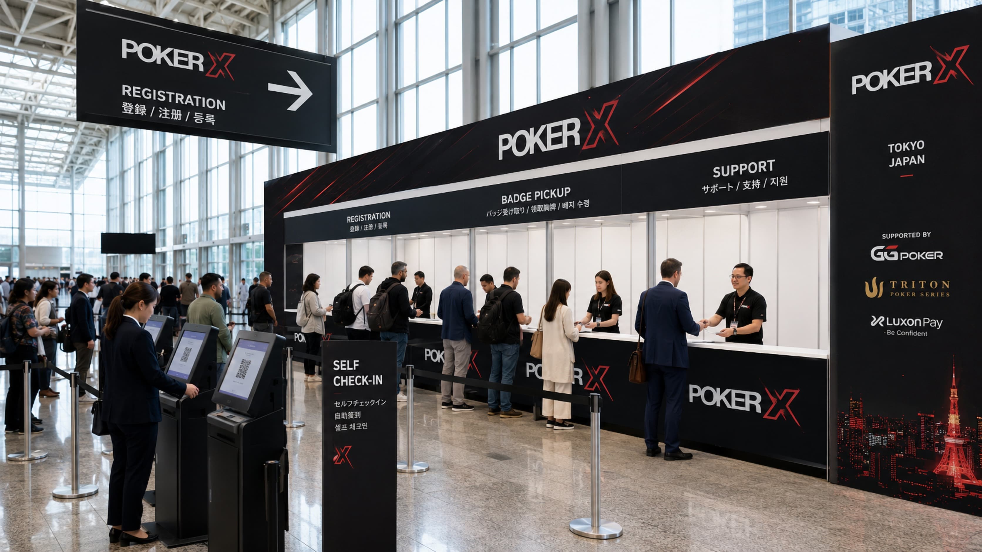 Registration concourse at a POKER X live event